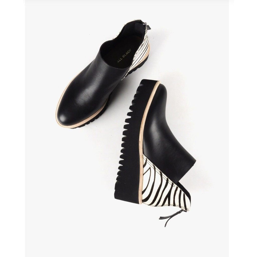 All Black Womens Flatform Jungle Tread Booties Black Zebra Size 10M