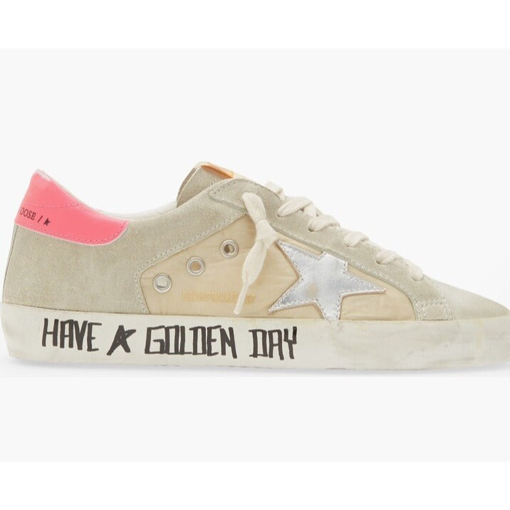GOLDEN GOOSE Super-Star Low Top Sneaker Ice Nylon Silver Pink Retail $595