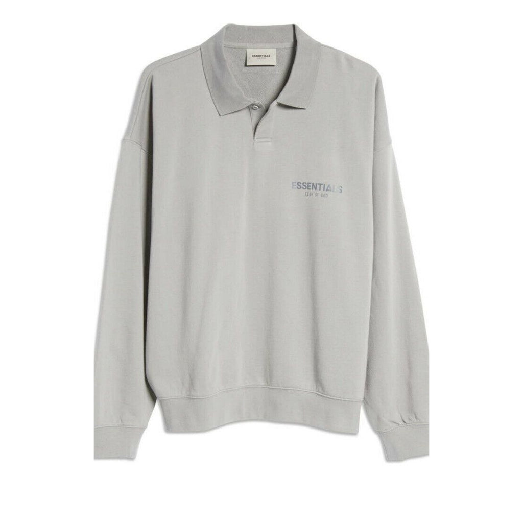 Fear Of God Essentials Logo Long Sleeve French Terry Polo Cement Gray Small