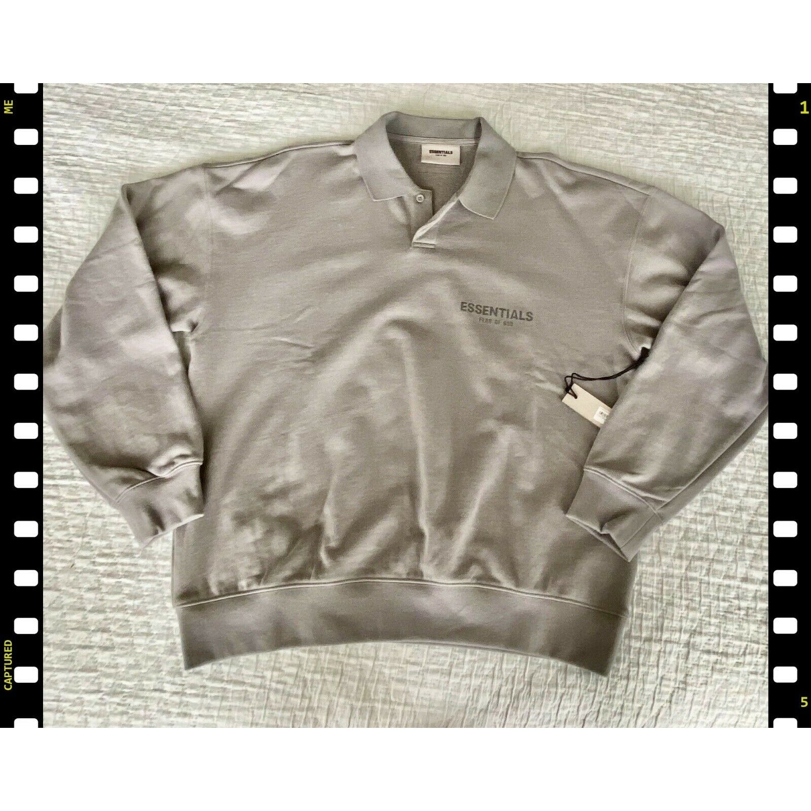 Fear Of God Essentials Logo Long Sleeve French Terry Polo Cement Gray Small